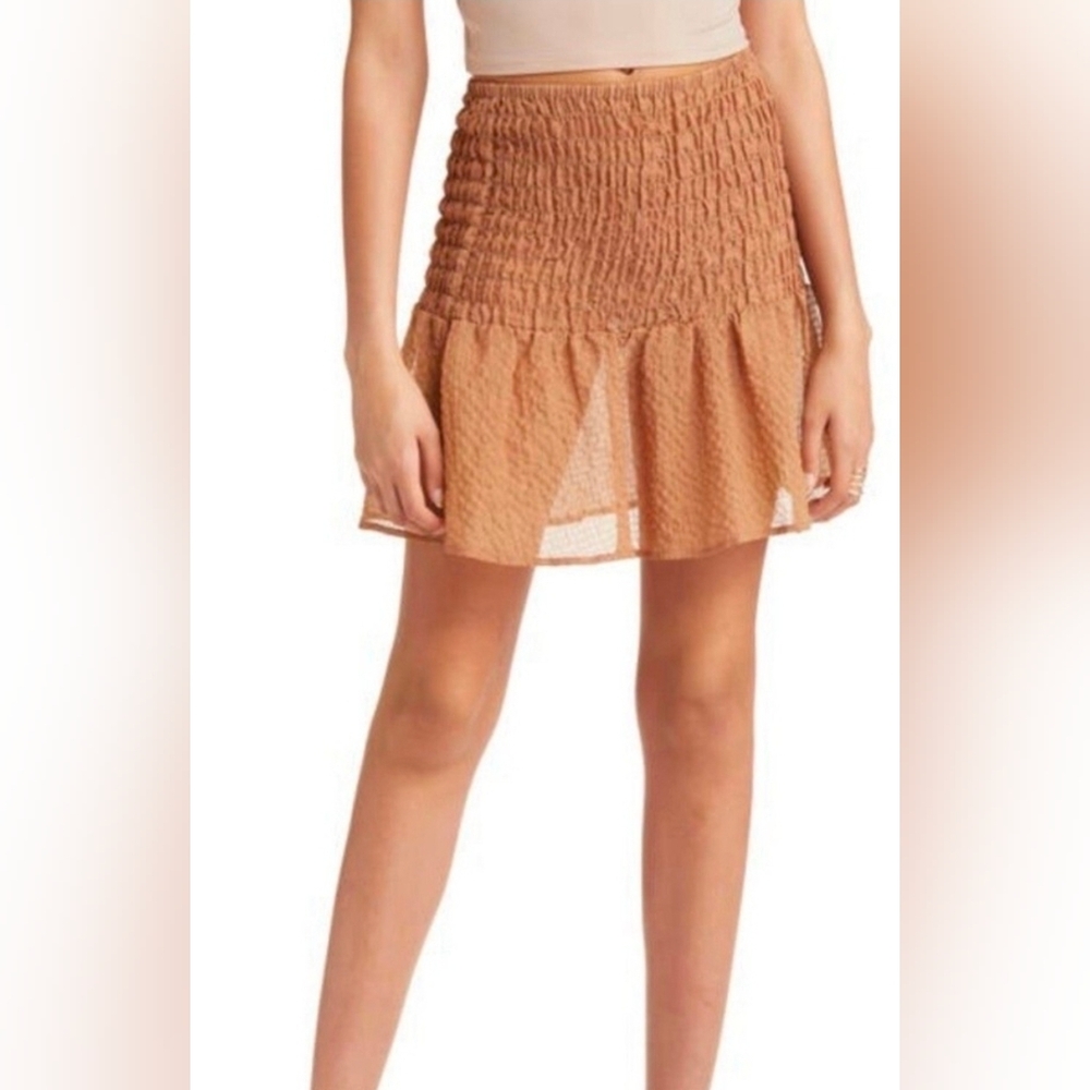 NWOT OPEN EDIT  Smocked Semisheer Miniskirt - Tan Chanterelle Size XS
